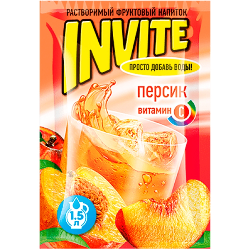 Напиток растворимый Invite Персик 9 гр, 24 шт/уп