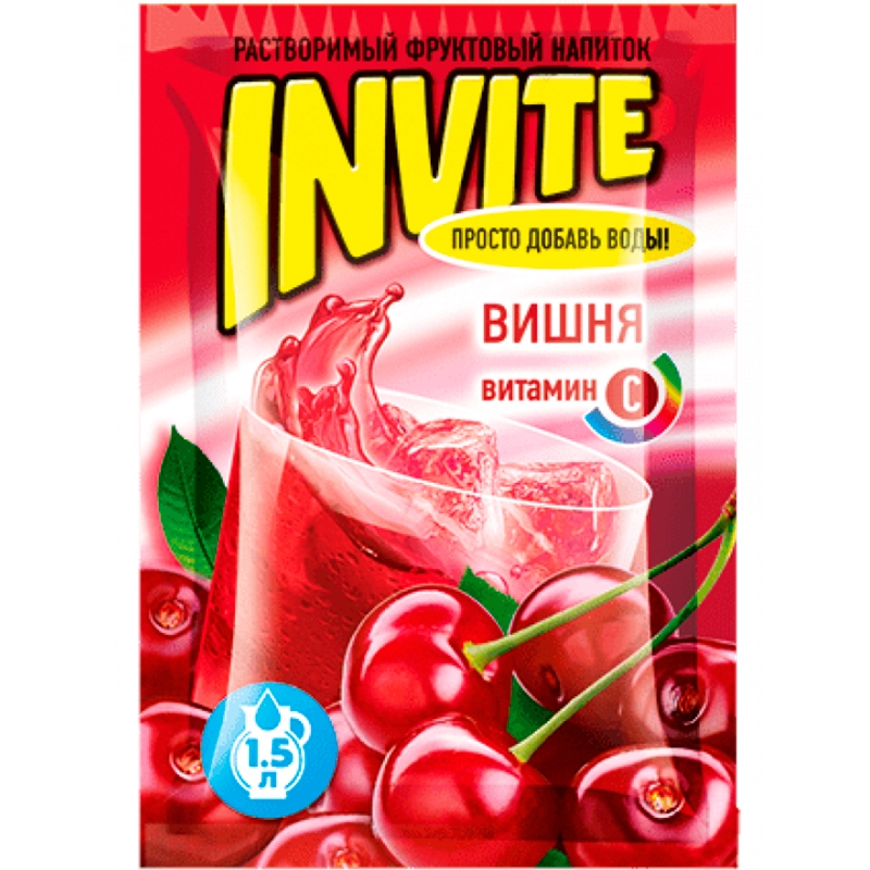 Напиток растворимый Invite Вишня 9 гр, 24 шт/уп