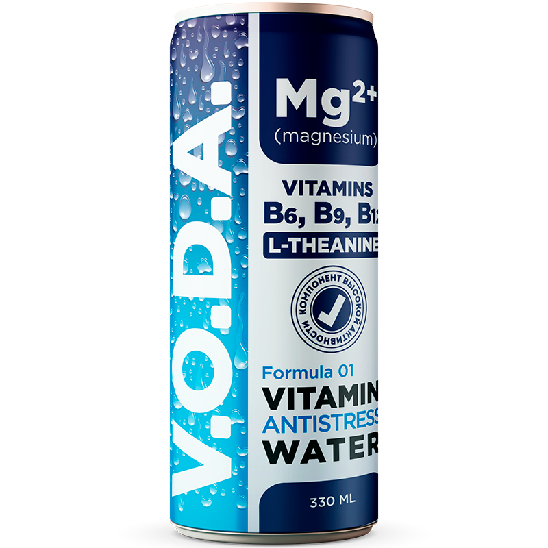 Напиток «VODA» Antistress Formula 01 vitamins B6, B9, B12, Вода Антистресс 0.33, с газом, банка