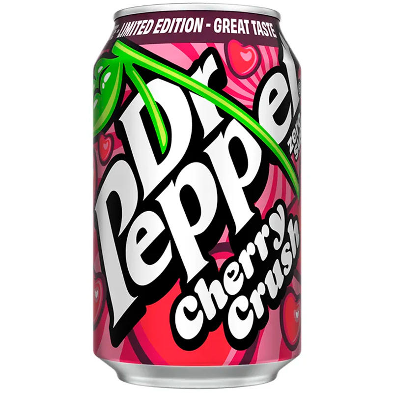 Газированный напиток Dr. Pepper Cherry Crash Zero Sugar, Доктор Пеппер Черри Краш Зеро Сугар 0.33л, банка (Великобритания)