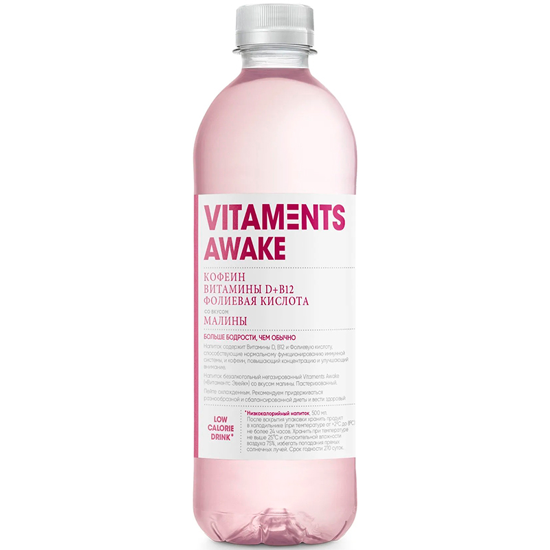 Напиток «Vitaments» Awake, Витаментс Авэйк Малина, 0,5л, пластик