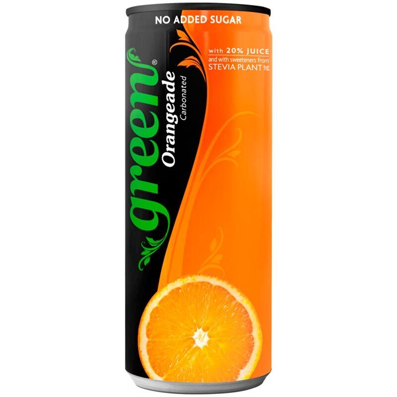 Напиток сокосодежащий «Green Cola Hellas» Orangeade, Грин Кола Хелас, Апельсин, 0.33, без сахара, с газом, банка