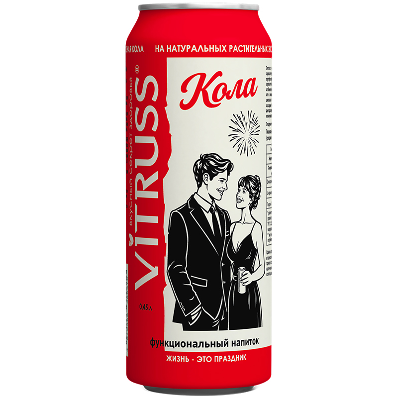 Напиток функциональный «Vitruss» Кола Cola, Витрусс Кола 0.45л с газом, банка