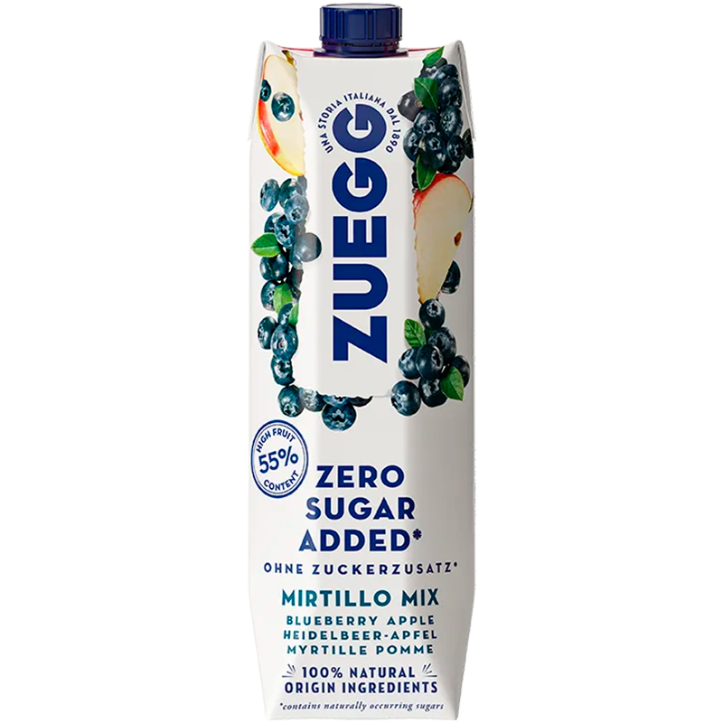 Сок Zuegg Blueberry, Apple Zero Sugar, Зуег Черника, Яблоко без сахара 1л, tetra pac