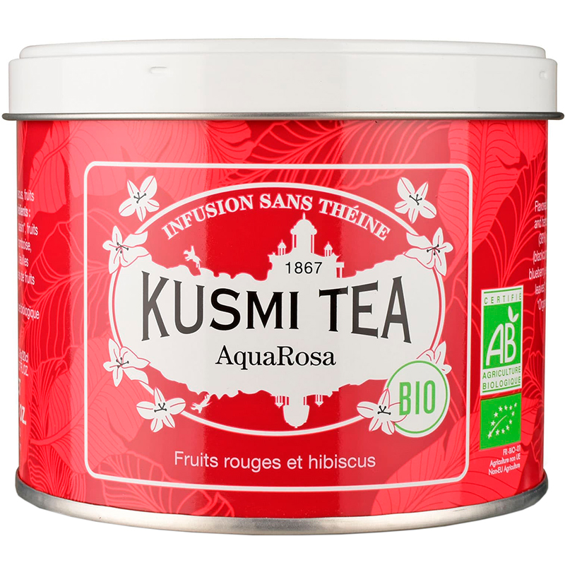 Чай фруктовый Kusmi tea "AquaRosa", Кусми АкваРоза, Ягоды: Клубника, Малина, Черника, Ежевика (BIO, Organic Tea), банка 100гр