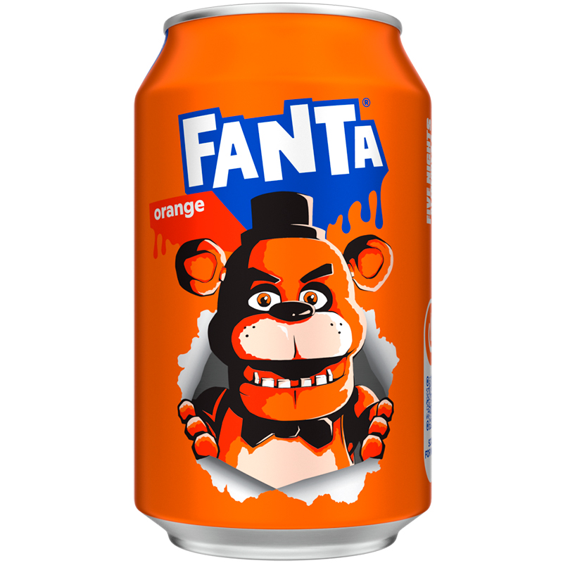 Газированный напиток «Fanta» Orange Limited Edition, Фанта Апельсин Лимитед Эдишен (Серия: Five Nights at Freddy's 2, Пять ночей с Фредди 2) 0.355л, ж/б (США)
