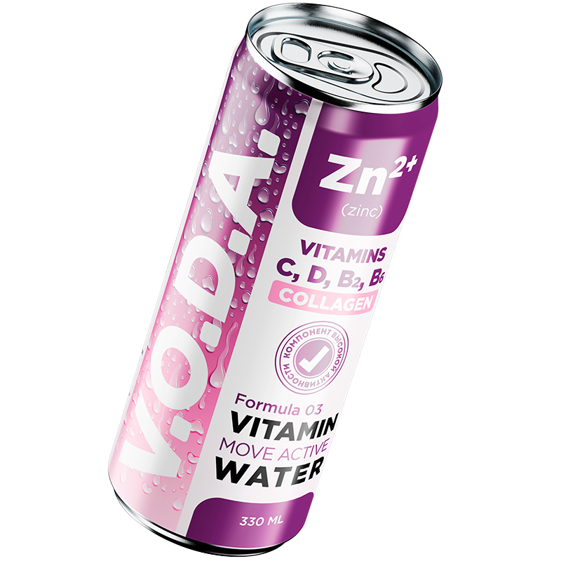 Напиток «VODA» Move Active Formula 03 vitamins C, D, B2, B6, Вода Активное Движение 0.33, с газом, банка