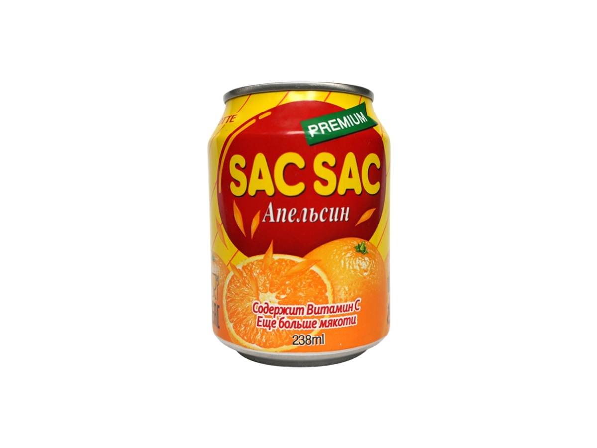 Сокосодержащий напиток с кусочками фруктов "SAC SAC" Апельсин 238мл ж/б