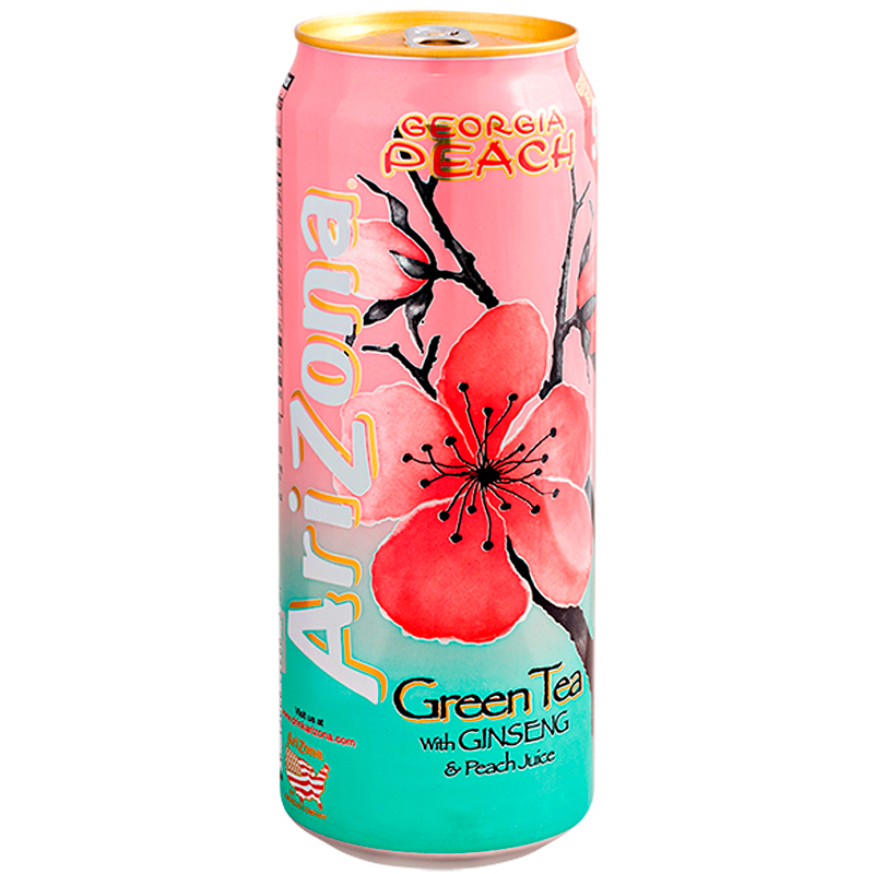 Холодный зеленый чай Arizona Georgia Peach Green Tea with Ginseng and Peach Juice, Женьшень Персик, 0.65л, банка