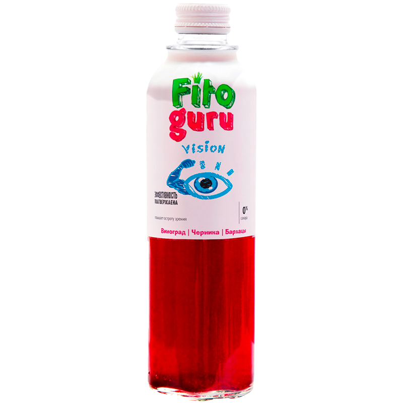 Напиток безалкогольный сокосодержащий «Fitoguru» Vision, Фитогуру Визион Виноград, Черника, Бархатцы без сахара 0.33л, стекло