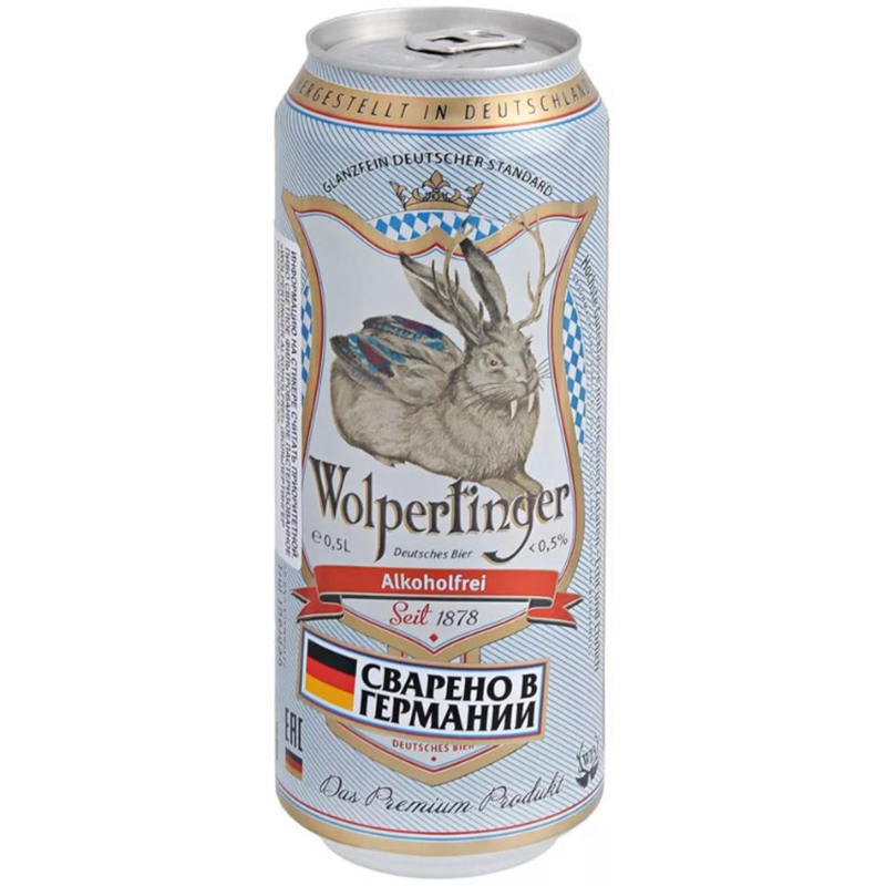 Безалкогольное пиво «Wolpertinger» Alkoholfrei, Вольпертингер, 0.5%, 0.5л, банка (Германия)