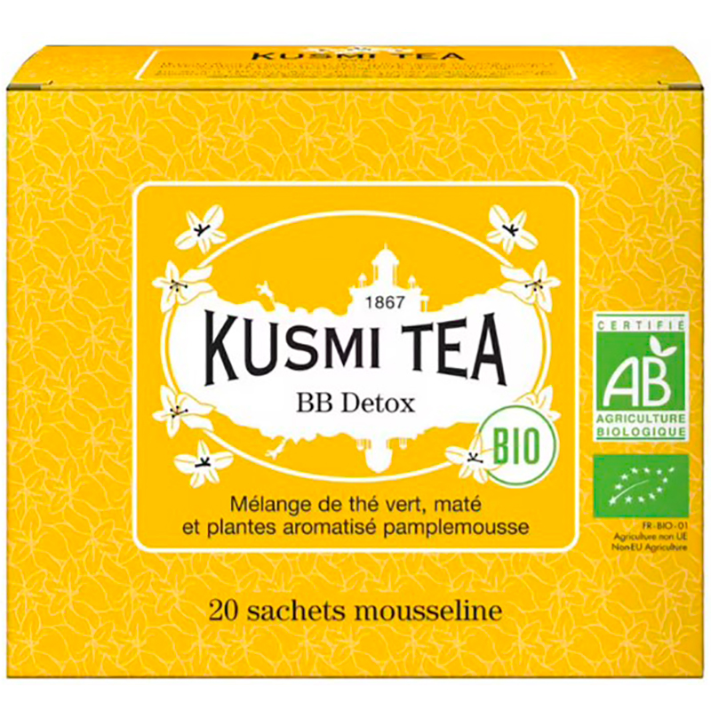 Чай зеленый Kusmi tea BB Detox, Кусми БиБи Детокс. Саше 20*2,2гр. Мате, Грейпфрут (BIO, Organic Tea)