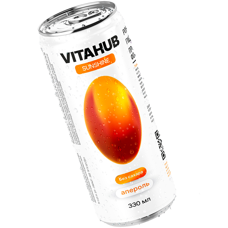 Напиток функциональный энергетический «Vitahub» Sunshine Апероль, Витахаб Саншайн 0.33л, без сахара с газом, банка