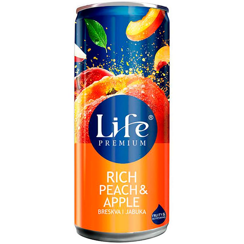 Нектар яблочно-персиковый "Румяный персик" т.м. "life Premium", 0.25л (алюминиевая банка)
