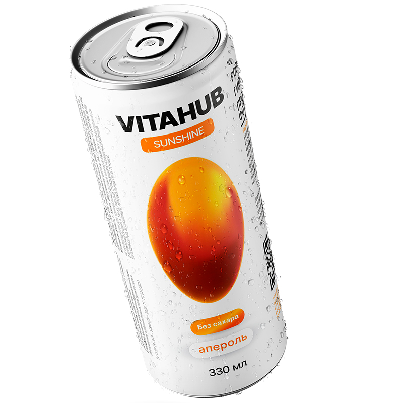 Напиток функциональный энергетический «Vitahub» Sunshine Апероль, Витахаб Саншайн 0.33л, без сахара с газом, банка