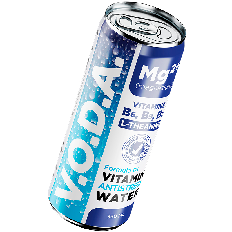 Напиток «VODA» Antistress Formula 01 vitamins B6, B9, B12, Вода Антистресс 0.33, с газом, банка
