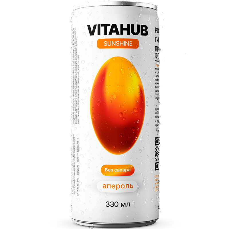 Напиток функциональный энергетический «Vitahub» Sunshine Апероль, Витахаб Саншайн 0.33л, без сахара с газом, банка