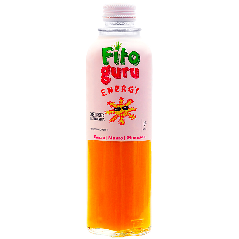 Напиток безалкогольный сокосодержащий «Fitoguru» Energy, Фитогуру Энерджи Банан, Манго, Женьшень без сахара 0.33л, стекло