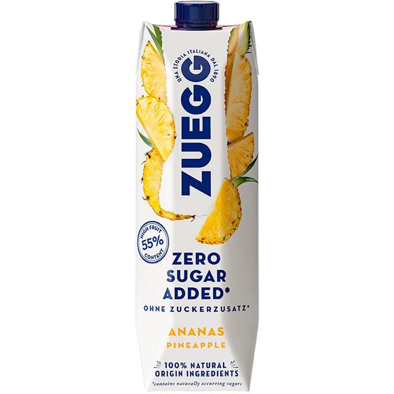 Сок Zuegg Pineapple Zero Sugar, Зуег Ананас без сахара 1л, tetra pac