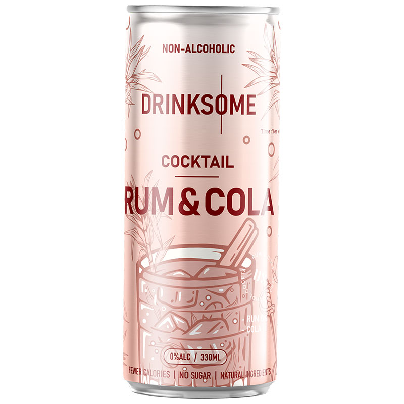 Напиток коктейль безалкогольный «Drinksome» Rum & Cola 0%alc. Non - Alcoholic., Дринксом Ром и Кола без сахара, 0.33л, банка