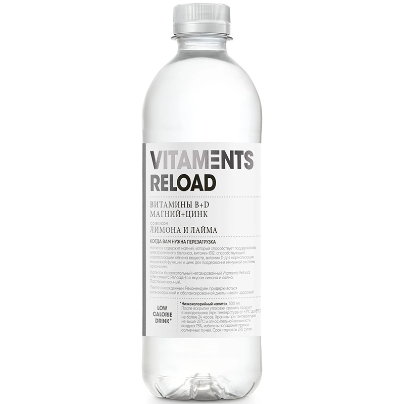 Напиток «Vitaments» Reload, Витаментс Релоад, Лимон, Лайм, 0,5л, пластик