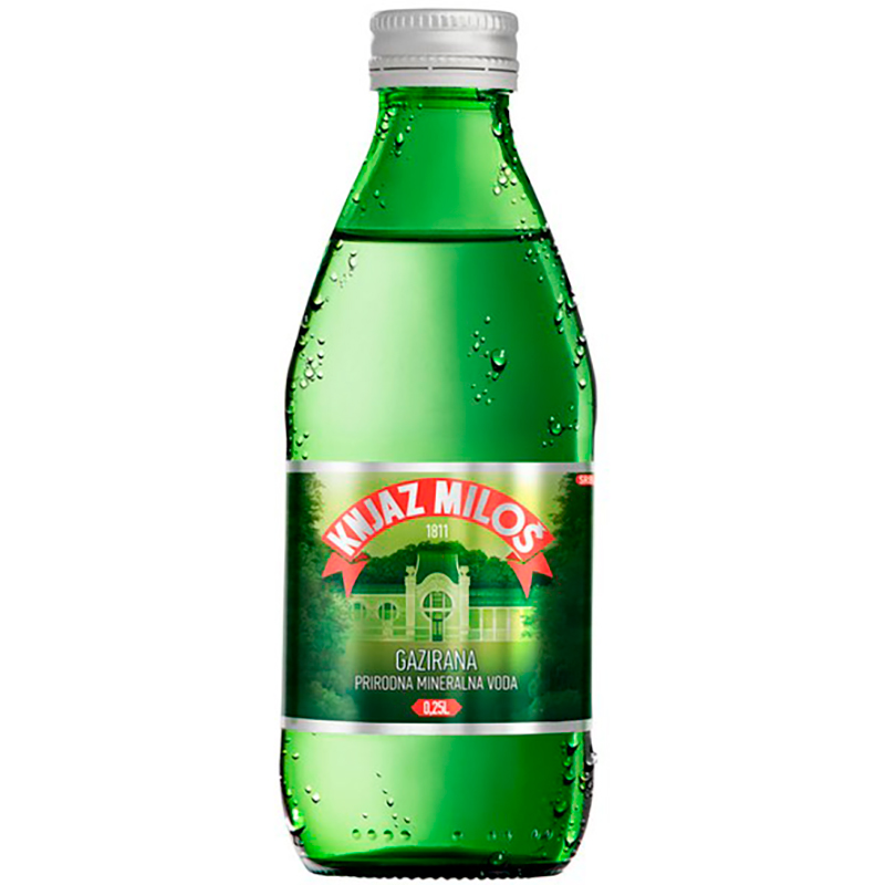 Минеральная лечебная вода  Knjaz Milos, Князь Милош 0.25л. с газом, стекло (24шт)