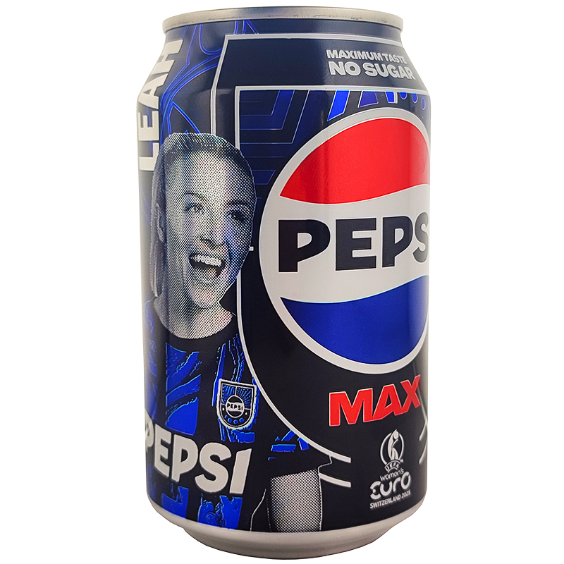 Газированный напиток «Pepsi» Pepsi Max No Sugar, Пепси  без сахара (Серия: UEFA Women's Euro 2025 Football Leah Williamson, Женский чемпионат Европы по футболу 2025, Лея Уильямсон ) 0.33л, банка (Англия)