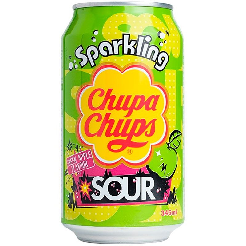 Газированный напиток «Chupa Chups» Sour Green Apple, Чупа Чупс Кислое Зеленое Яблоко 0.345л, банка