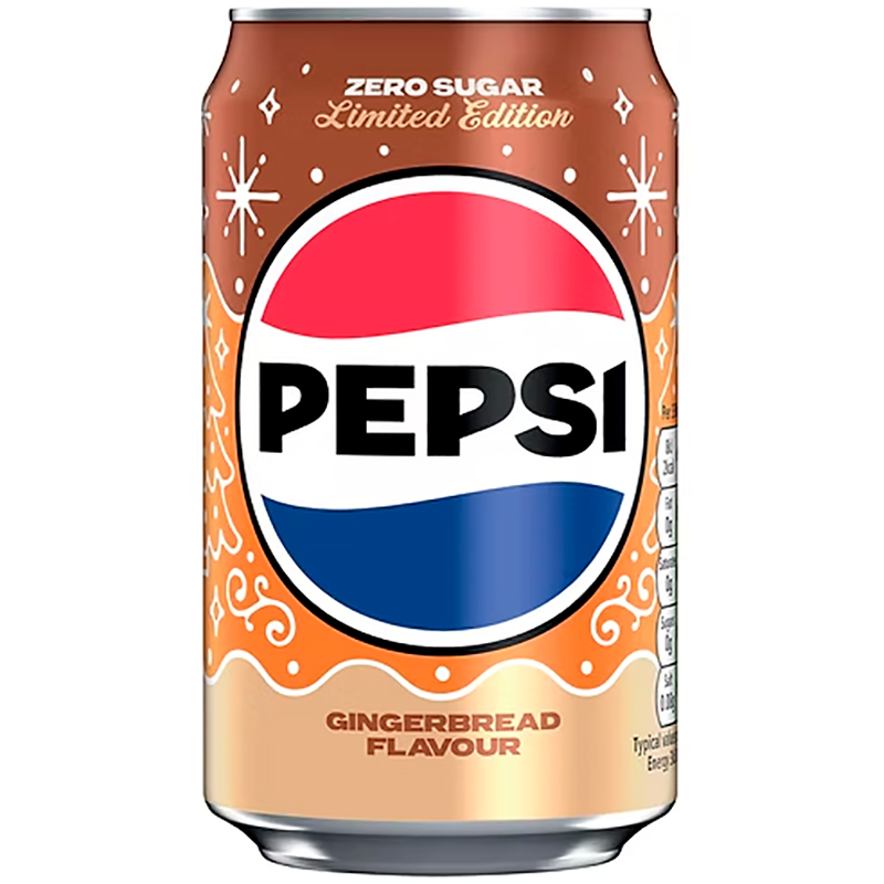 Газированный напиток «Pepsi» Gingerbread Zero Sugar Limited Edition, Пепси Имбирный Пряник Зеро Сугар без сахара 0.33л, банка (Великобритания)