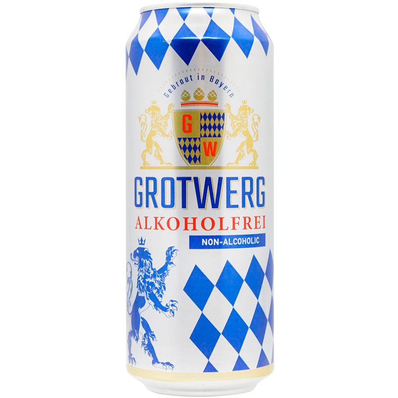 Безалкогольное пиво «Grotwerg» Alkoholfrei, Гротверг Алкогольфрей, 0.5%, 0.5л, банка (Германия)