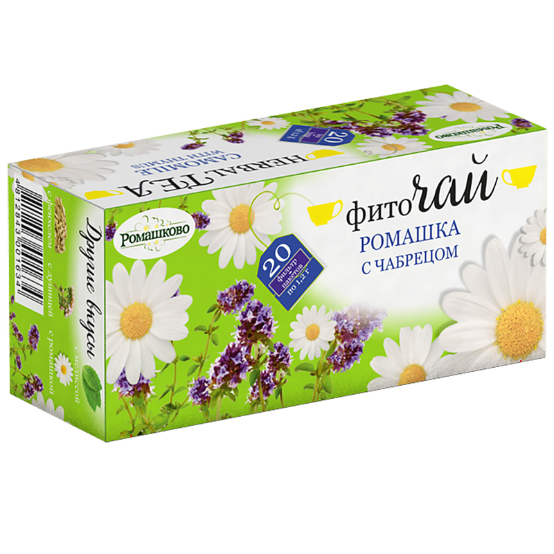 Чай травяной фиточай «Ромашково» Ромашка, Чабрец 24г. коробка