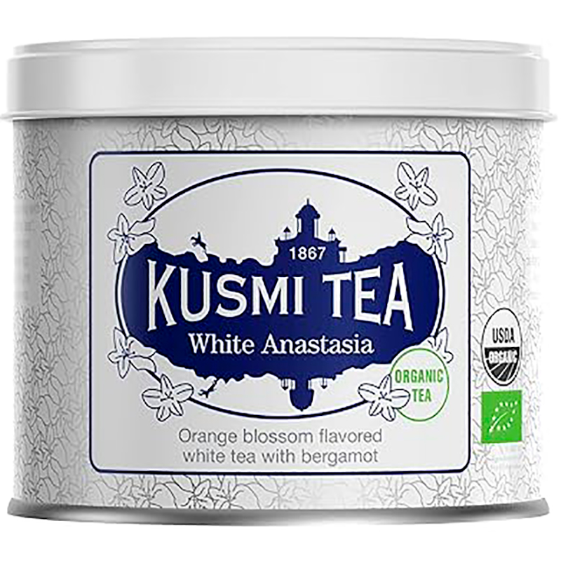 Чай белый Kusmi tea "White Anastasia", Кусми Вайт Анастасия, Бергамот, Цветы апельсина (BIO, Organic Tea), банка 100гр