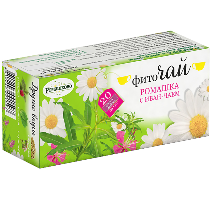 Чай травяной фиточай «Ромашково» Ромашка, Иван-чай 24г. коробка