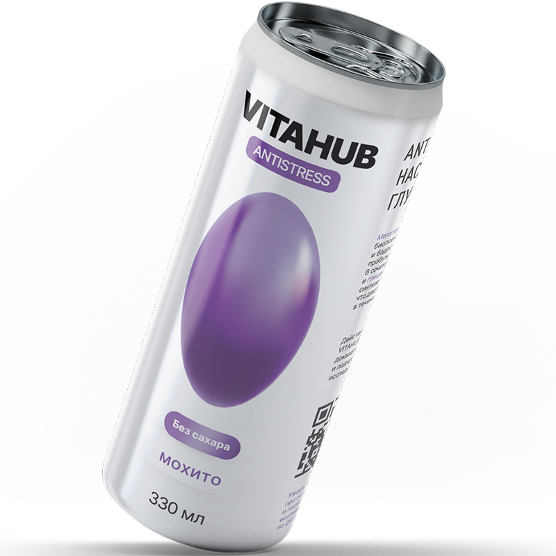 Напиток функциональный энергетический «Vitahub» Antistress, Витахаб Антистресс Мохито 0.33л, без сахара с газом, банка