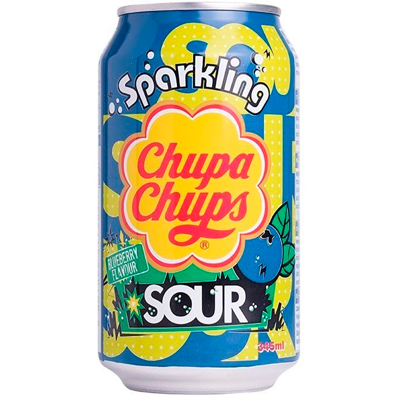 Газированный напиток «Chupa Chups» Sour Blueberry, Чупа Чупс Кислая Черника 0.345л, банка