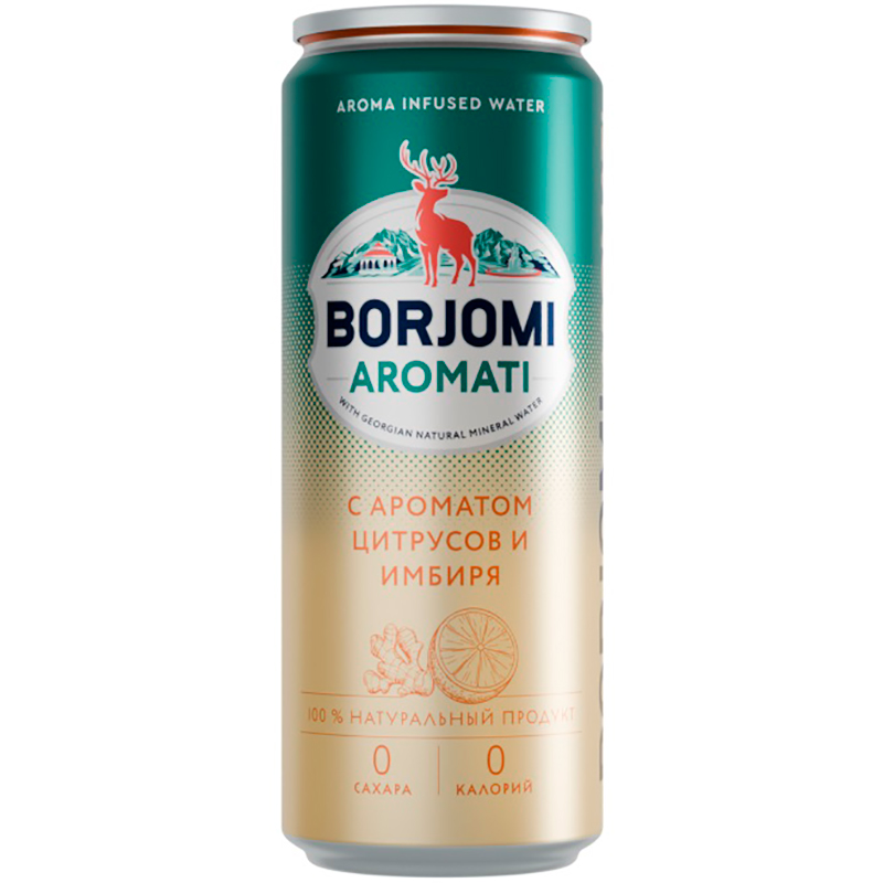 Минеральная вода Borjomi Aromati, Боржоми со вкусом Цитрус, Имбирь 0.33, банка