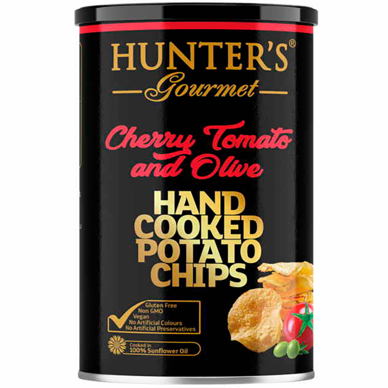 Чипсы «Hunter`s Gourmet» Cherry Tomato and Olive, Хантерс Гурме Томат Черри и Олив 150г, банка