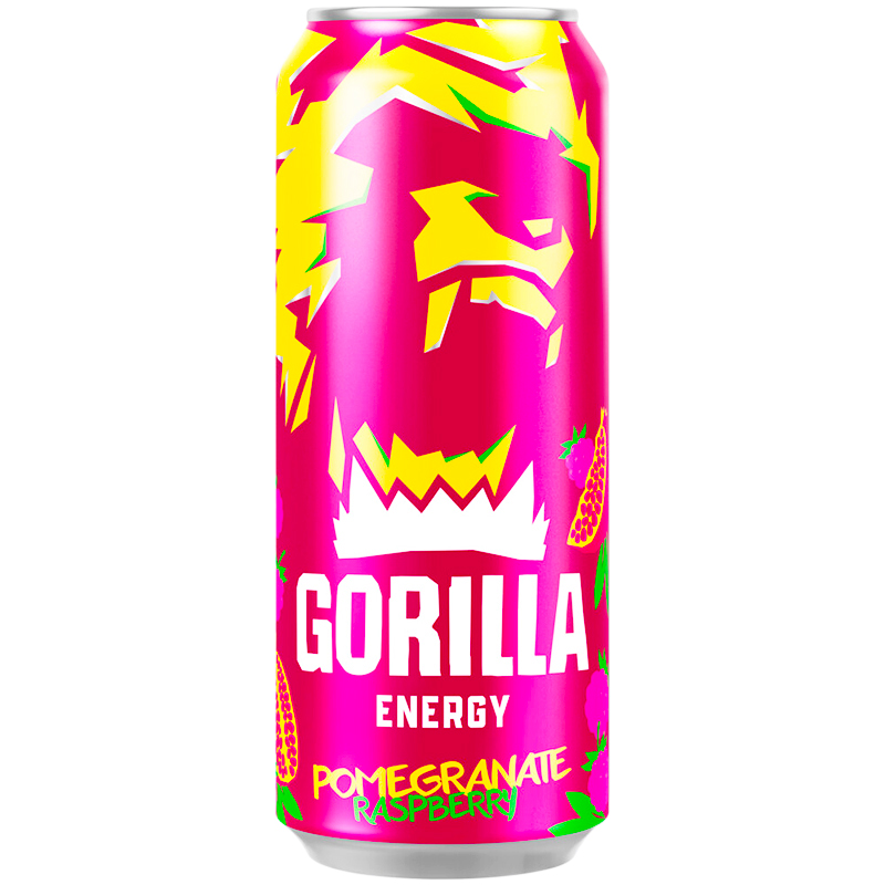 Энергетический напиток Gorilla Pomegranate, Raspberry, Горилла Гранат, Малина 0.5л, банка