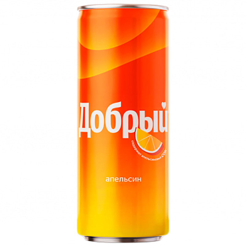 Напиток «Добрый» Orange, Апельсин (содержит апельсиновый сок) 0.33 с газом, банка 