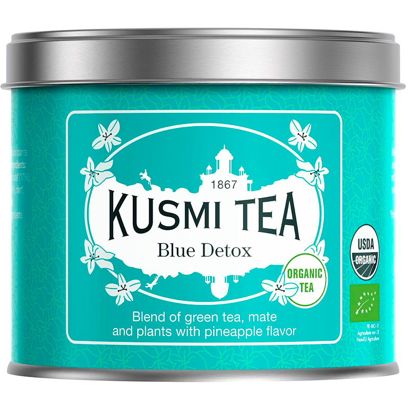 Чай зеленый Kusmi tea "Blue Detox", Кусми Блу Детокс Мате, Ананас (BIO, Organic Tea), банка 100гр