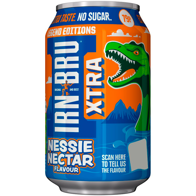 Газированный напиток «Irn Bru» Xtra Nessi Nectar, Айрн Брю Экстра Несси Нектар, без сахара 0.33л, банка