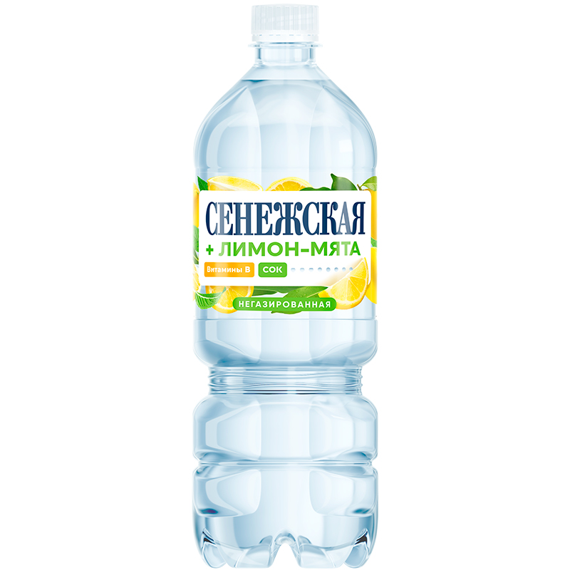 Минеральная вода «Сенежская» 1л, витамин B, сок Лимон, Мята, без газа, пэт