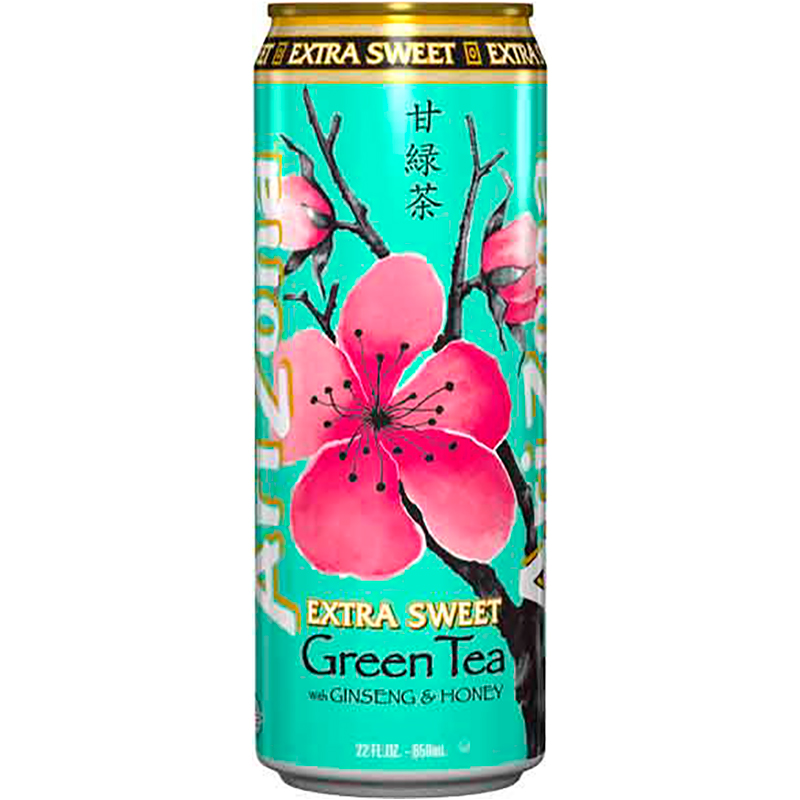 Холодный зеленый чай Arizona Extra Sweet Green Tea, Экстра сладкий, Женьшень, Мед, 0.65л, банка
