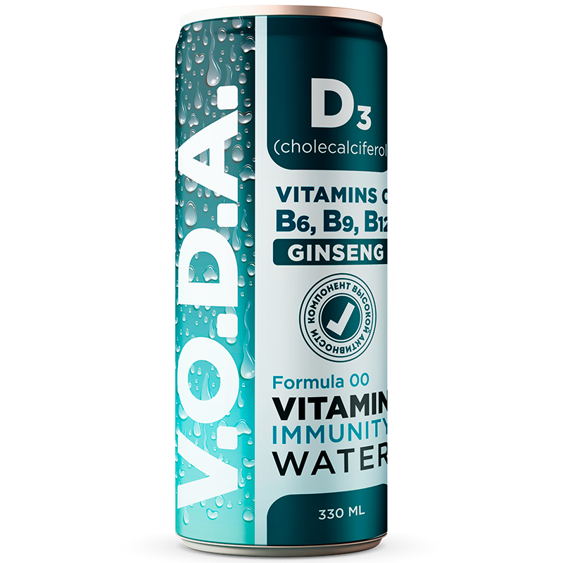 Напиток «VODA» Immunity Formula 00 vitamins B6, B9, B12, Вода Иммунитет 0.33, с газом, банка