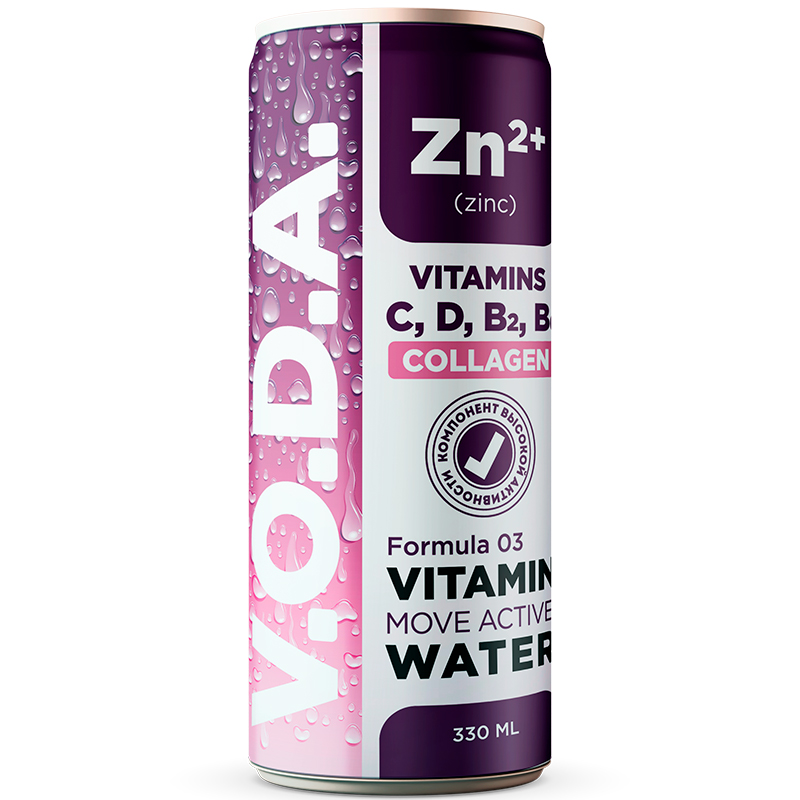Напиток «VODA» Move Active Formula 03 vitamins C, D, B2, B6, Вода Активное Движение 0.33, с газом, банка