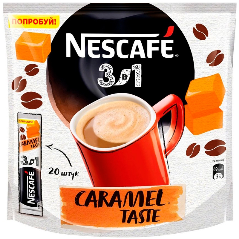 Кофе «Nescafe» Нескафе 3 в 1 Карамель, 20 пакетиков