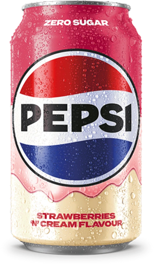 Газированный напиток «Pepsi» Strawberries and Cream Zero Sugar, Пепси Клубника Крем Зеро Сугар 0.33л, банка (Великобритания)