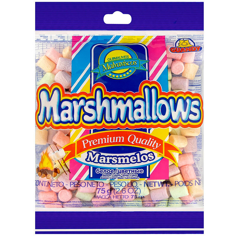 Маршмеллоу «Guandy» Premium Quality, Ганди белые, цветные, 75гр, пакет