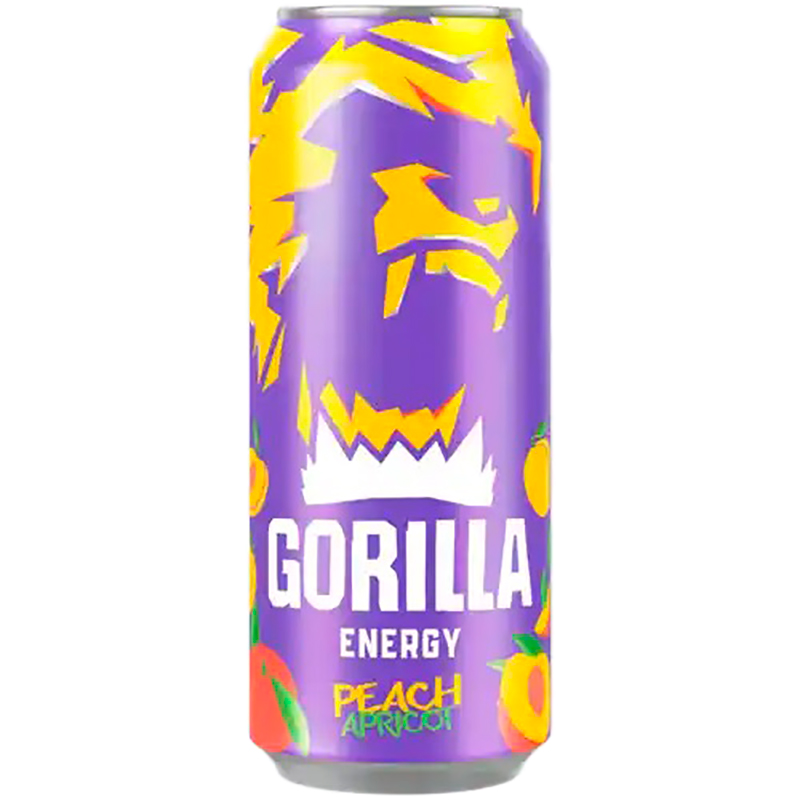 Энергетический напиток Gorilla Peach, Apricot, Горилла Персик, Абрикос 0.5л, банка