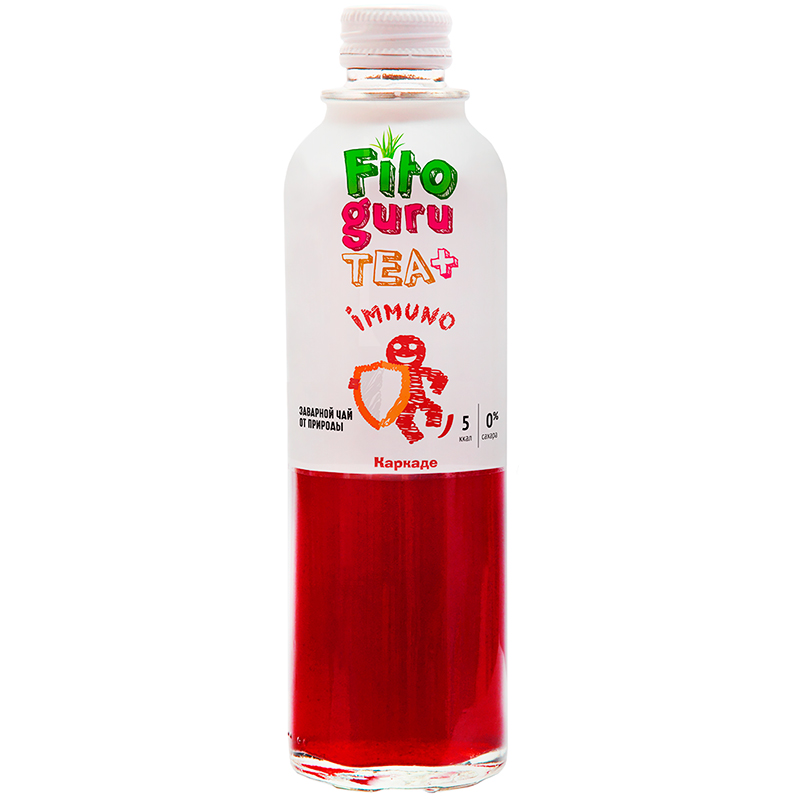 Холодный Чай Низкокалорийный «Fitoguru» Immuno, Фитогуру Иммуно Каркаде без сахара 0.33л, стекло